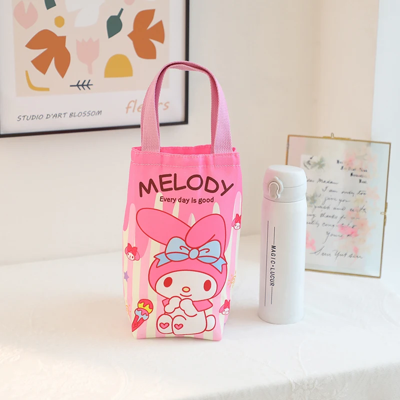 Kawaii Sanrio Hello Kitty Water Bottle Bag Cute Kuromi Pochacco Canvas Mug Bags Tote Girls Gift