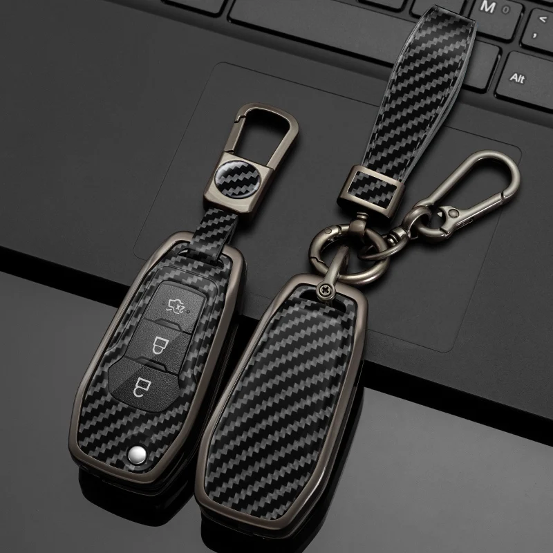 Metal Carbon Car Key Case Cover Shell Fob For  Ford Figo 2017 Mondeo 5 Ecosport Fiesta Mk8 Everest Ranger Fusion Kuga Escort