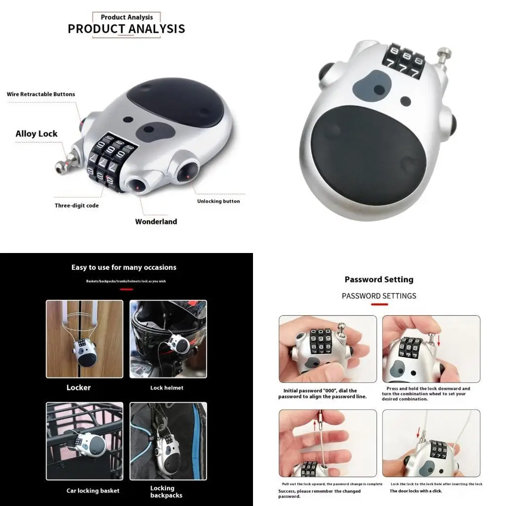 

R6FE Regulable Length Security Lock Waterproofed Suitcases Lock Rustproof Lock for Outdoor Sport Equipment
