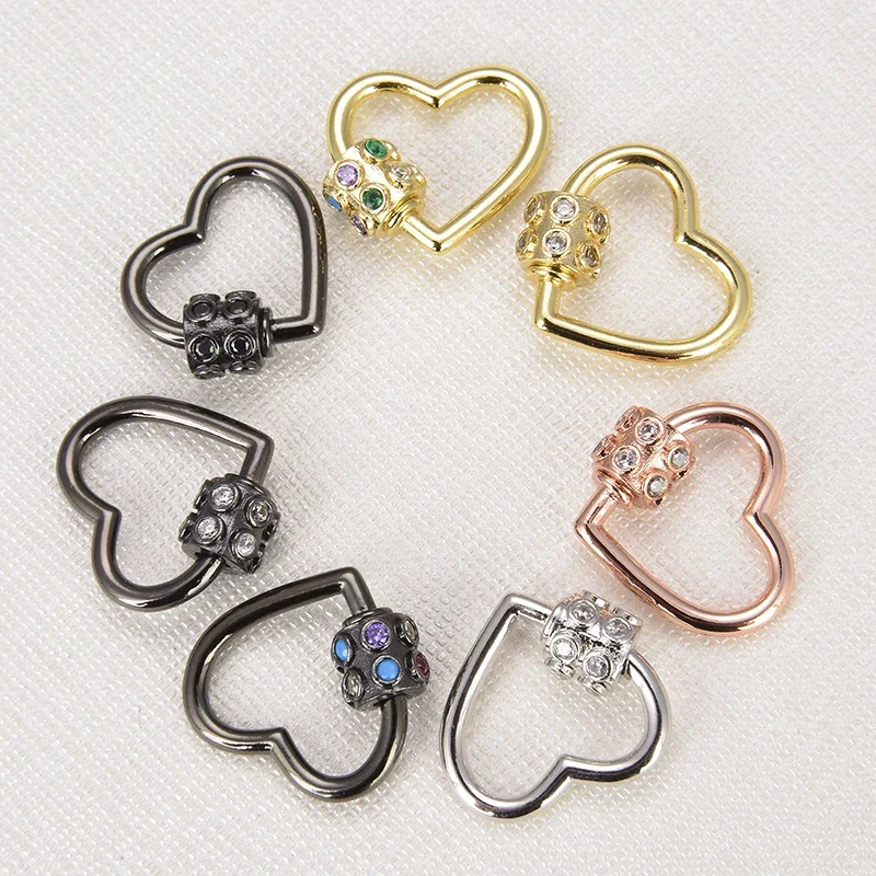 Colorful Metal Buckle Heart-shaped Turnbuckle Micros Paved Crystal Zircon Screw Clasp DIY Fashion Love Jewelry Accessories