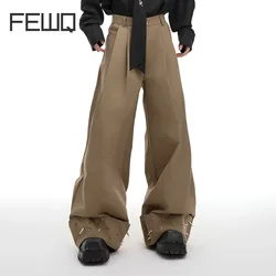 FEWQ Niche Loose Metal Rivet Design Trousers Drooping Feeling Wide Leg Casual Pants 2024 Solid Color Male Trouser 24E2171