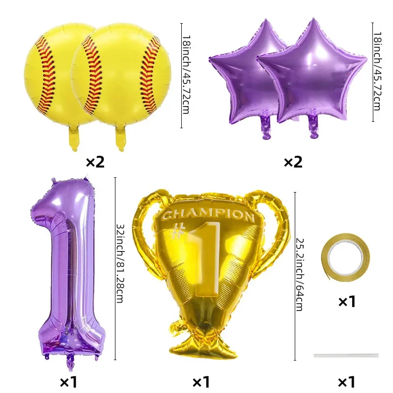 Disney Birthday Party Sports Theme Scene Decoration Baseball Volleyball Rugby Aluminum Film Digital Trophy Balloon Set