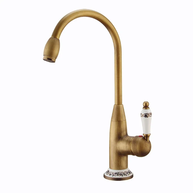 Antique Kitchen Faucet Copper Swivel Spout Sink Water Tap Deck Mounted Cold And Hot Mixer Tap Crane Single Handle Vanity Faucet