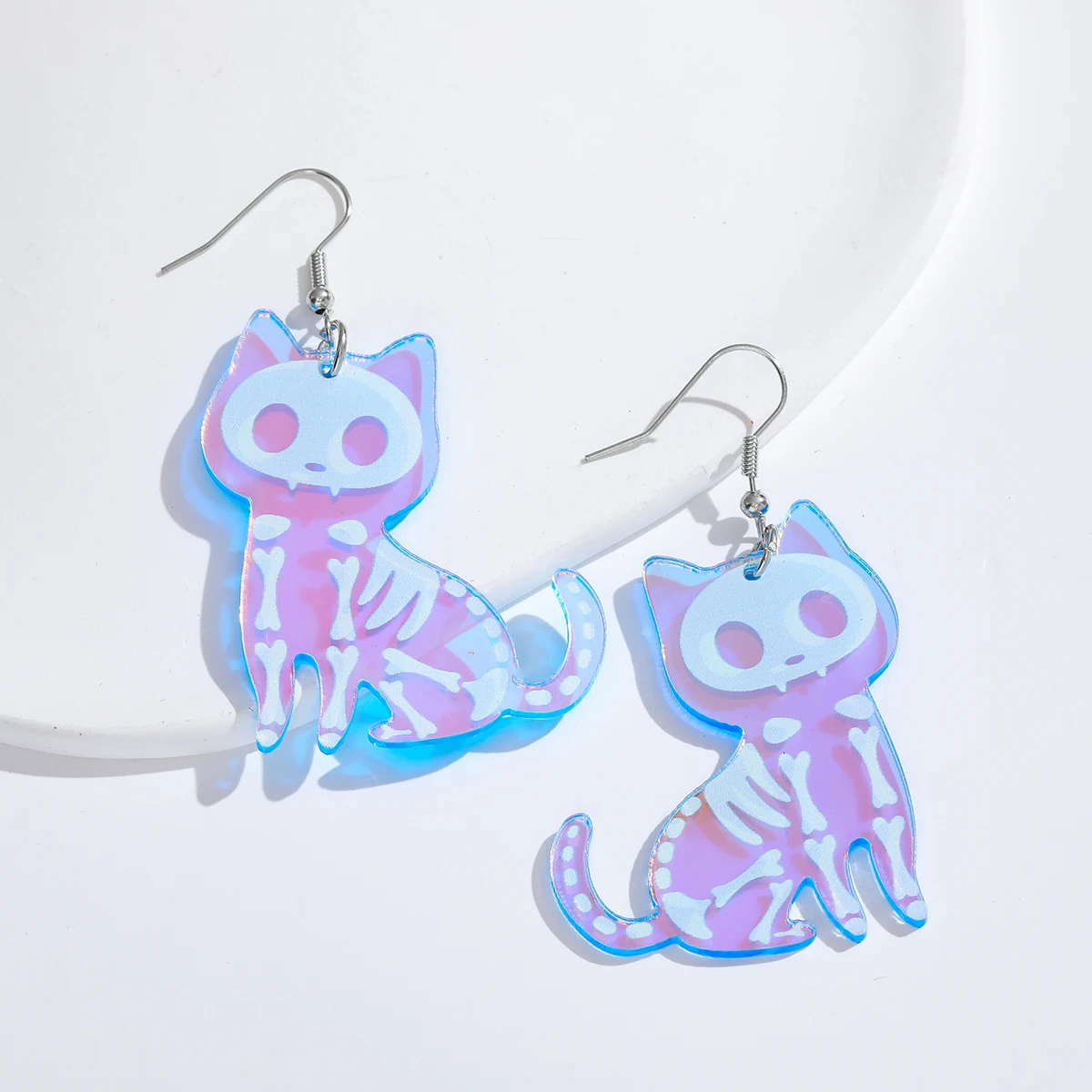 1pair Halloween Skeleton Cat Design Dangle Earrings Cartoon Cute Style Acrylic Jewelry Ghost Festival Earrings