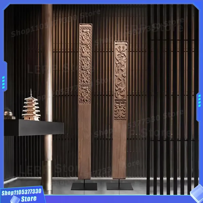 Large Chinese Style Wood Carving Floor Decoration Art Piece for Hotel Lobby Interior Design Elegant Traditional Craft Display
