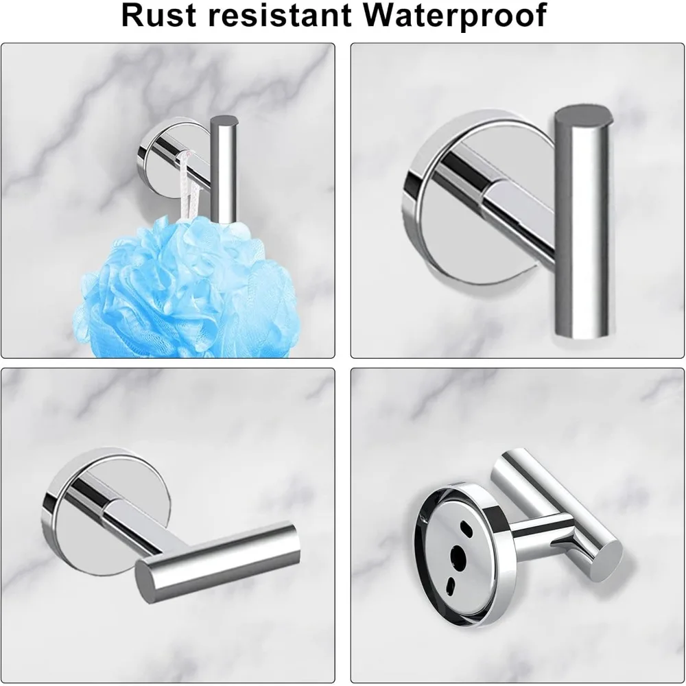 Polished Chrome Bathroom Hardware Set - 8 Piece Towel Bar, Ring, Toilet Paper Holder, Robe Hook, 24 Inch