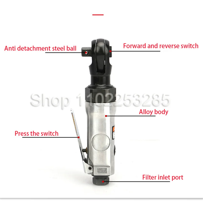 Imagem -02 - Mini Pneumático Ratchet Wrench Ratchet Impacto Chave Soquete Cabeça Quadrada 6.35 mm 10 mm Air Spanner Ângulo Direito 1