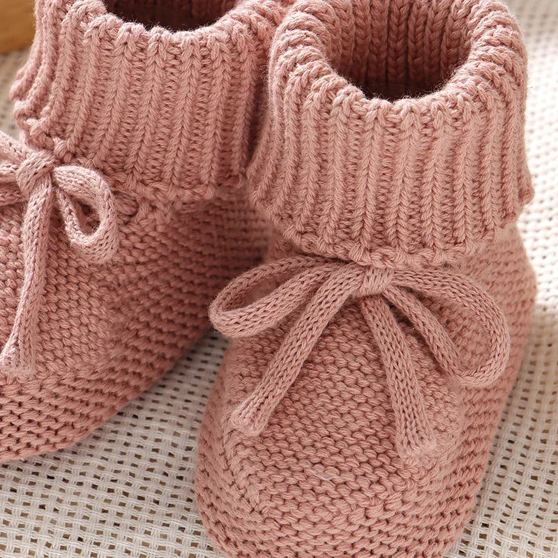 First Walkers Soft Bottom Infant Unisex Footwear 0-18m Child Booties Baby Shoes Solid Color Knitted Newborn Boys and Girls Boots