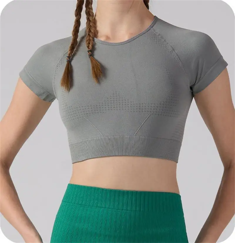 

Solid-color yoga wear, women's sports and fitness wear, short-sleeved T-shirt top