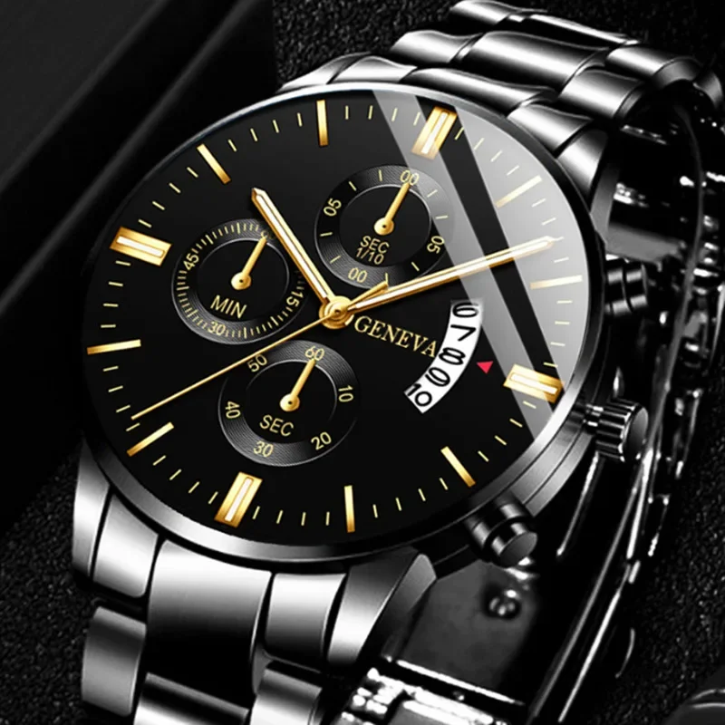 Mens Fashion Business Quartz Watch Fashion Fake Three Eye Six Pin Calendar Men Watch Stainless Steel Belt Mens Watches