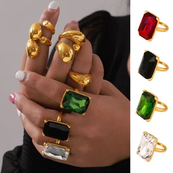 Glamour Shiny Big Zircon Stainless Steel Rings For Women Trendy Women's Ring Luxury Jewelry Woman Wedding Gift