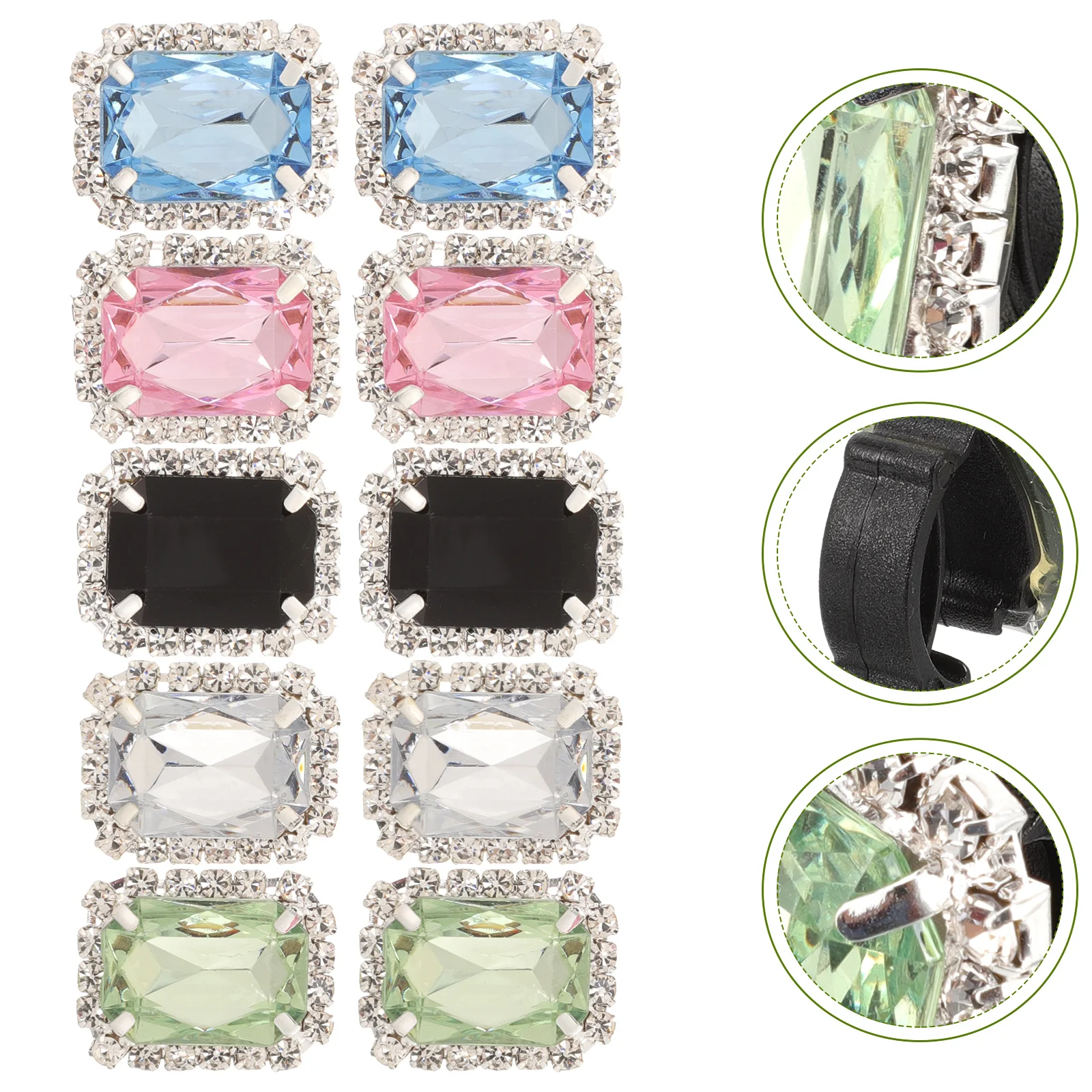 

10pcs Shoe Clips Glass Accessories Rhinestone Buckles White Blue Green Decorative Shoe Jewelry For Sports Shoes Boots