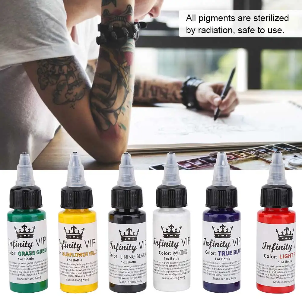 Natural Color Tattoo Pigment Ink, Microblading Semi-Permanente, de Longa Duração, Ink Tattoo, Maquiagem Acessório Ferramenta para Toda a Pele, 6Pcs por Conjunto