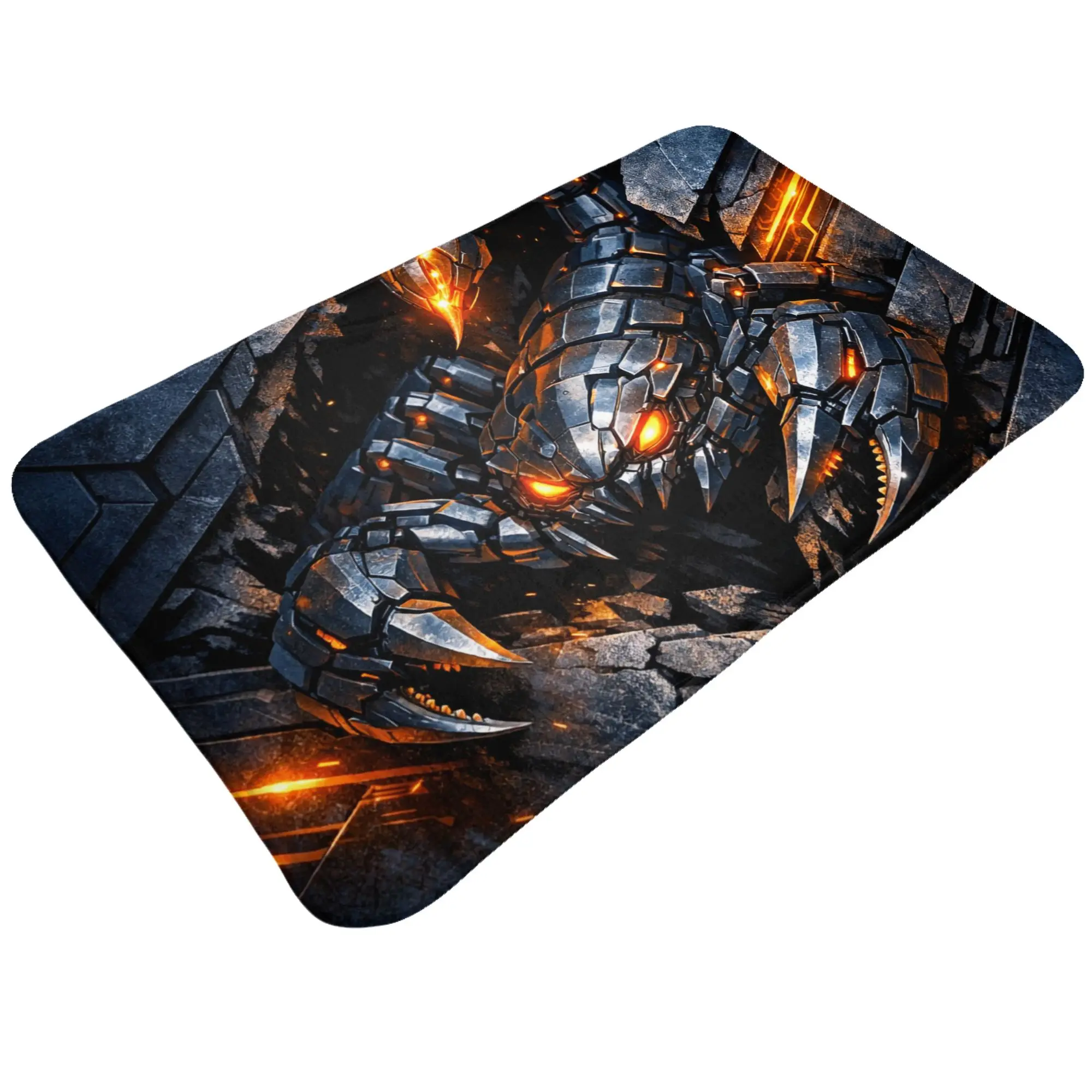 Fiery Armored Robot Dark Sci Fi Warrior Art Non-slip Doormat Kitchen Mat  Entrance Indoor Home Decorative