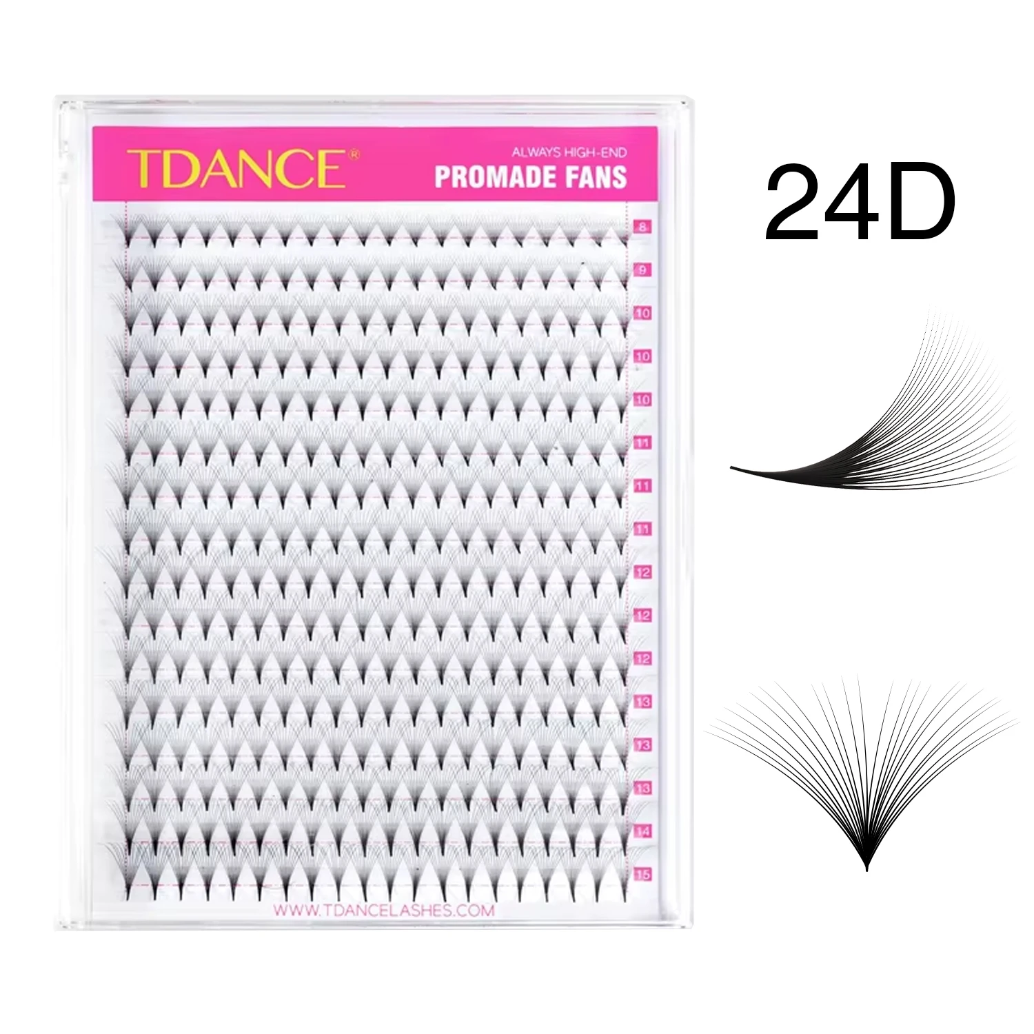 TDANCE 24D Vorgefertigte Wimpernverlängerungen, 320 Fächer, spitzer Ansatz, mittlerer Stiel, russische matte Volumen-Wimpern aus Faux-Nerz