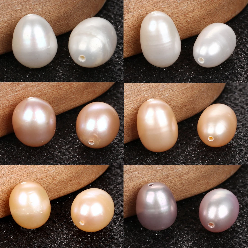 2pcs 8-10mm Half-hole Natural White Freshwater Pearl Rice Shape Beads For Jewelry Making Fit DIY Women Bracelet Necklace Earring
