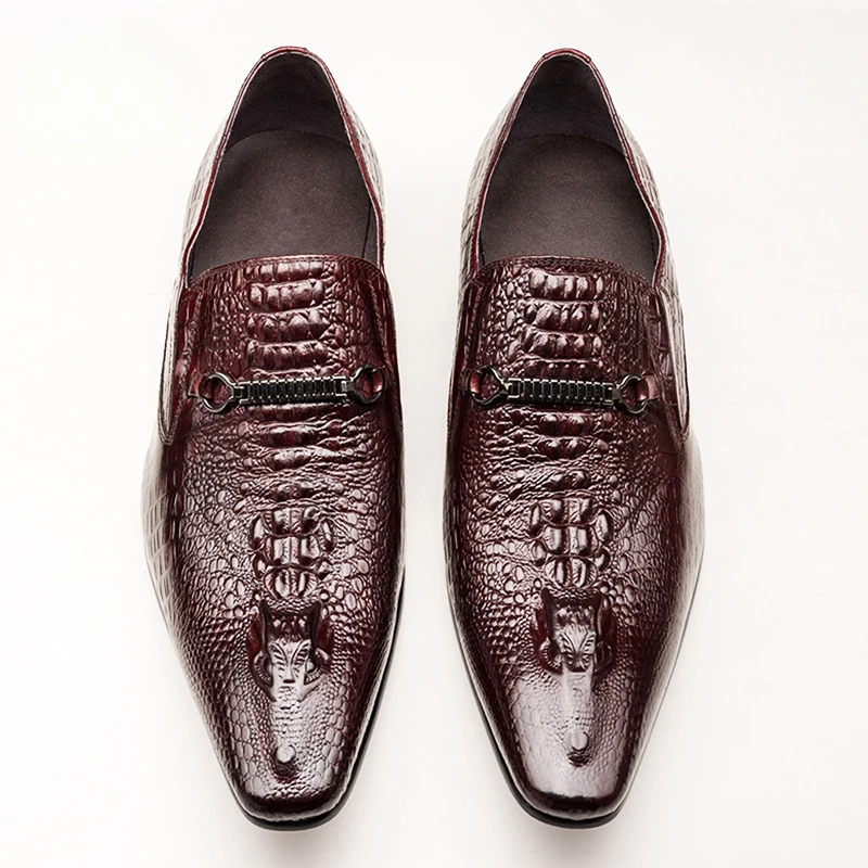 Men Casual Leather Shoes Fashion Crocodile Pattern Luxury Dress Shoes Slip-on Wedding Shoes Leather Brogues Plus Size 39-48