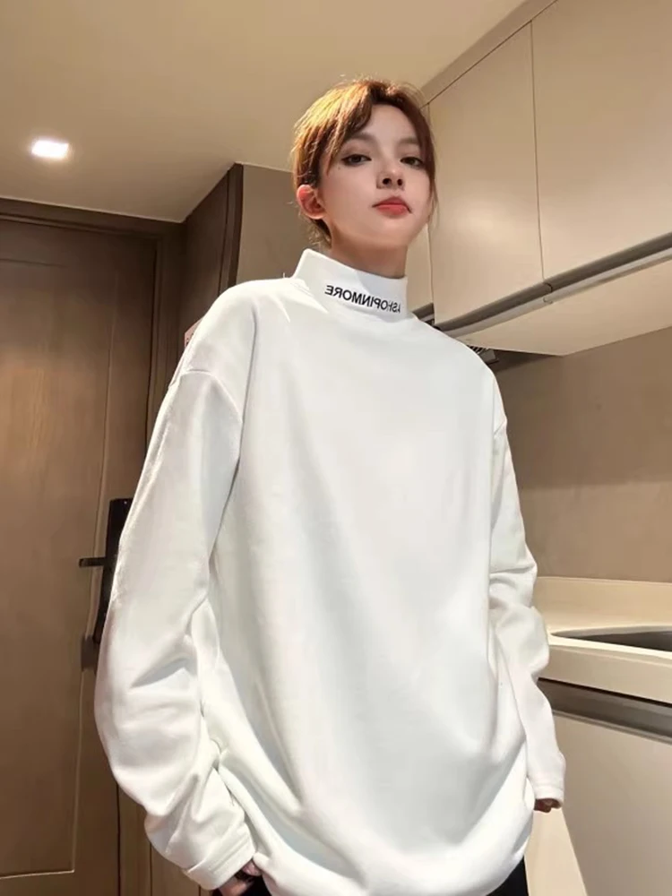 

Утепленная мужская футболка с длинным рукавом и высоким воротником из немецкого бархата, осенняя, в американском уличном стиле, парный топ, ретро