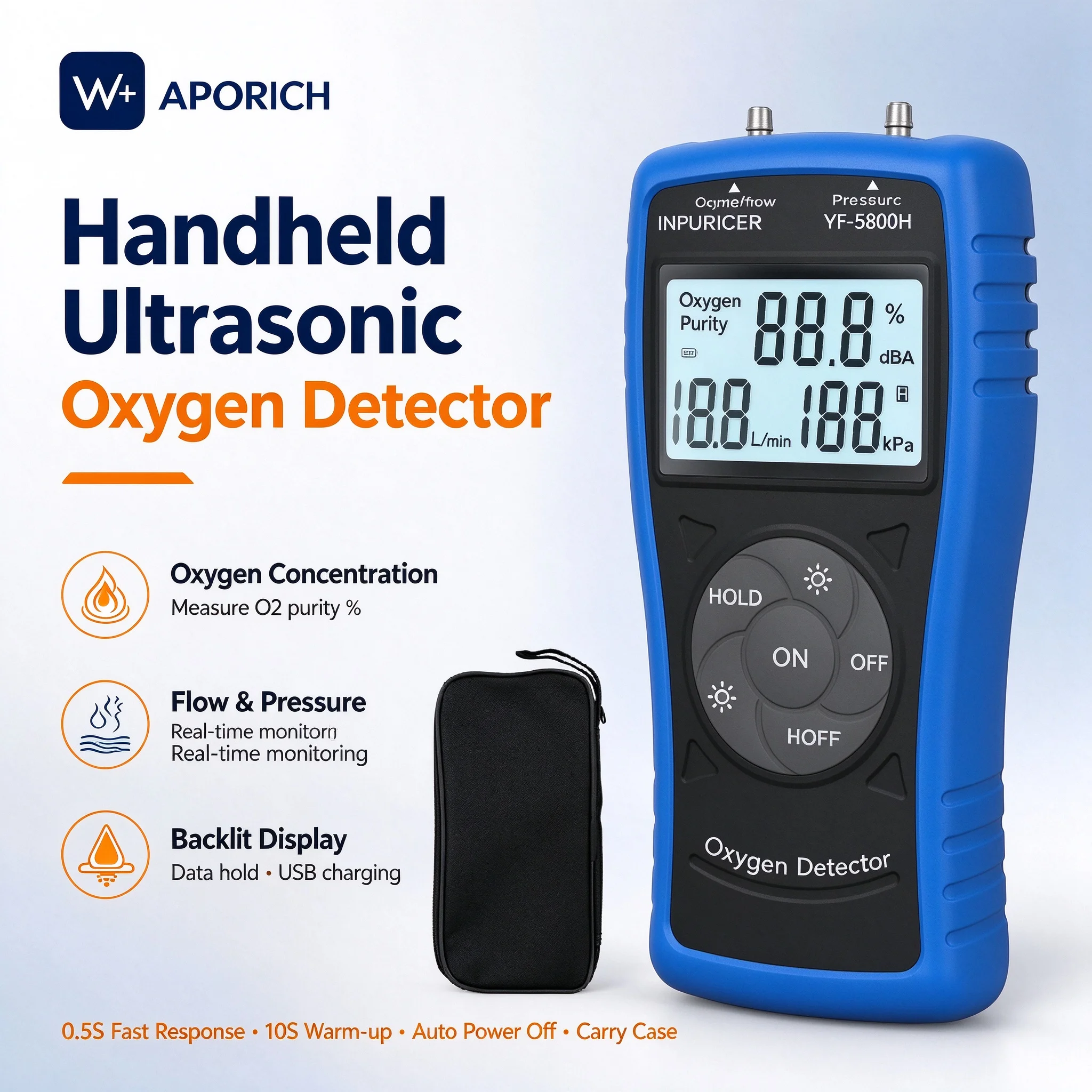 Handheld 5800H 3-in-1 Ultrasonic Oxygen Analyzer Tester for PSA Oxygen Concentrator Flow/Pressure/Concentration  O2 Detector