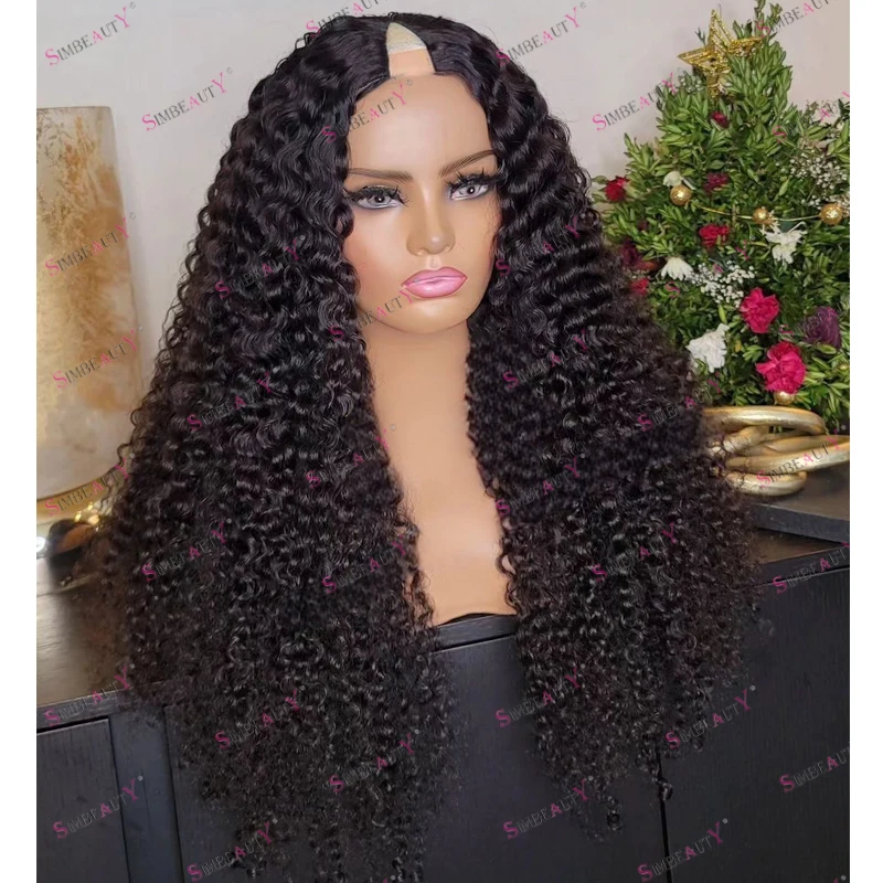 250Density 100% Remy Human Hair Glueless V Part Wigs for Black Women Afo Kinky Curly Opening V Part Wigs Daily Wear Natural Hair