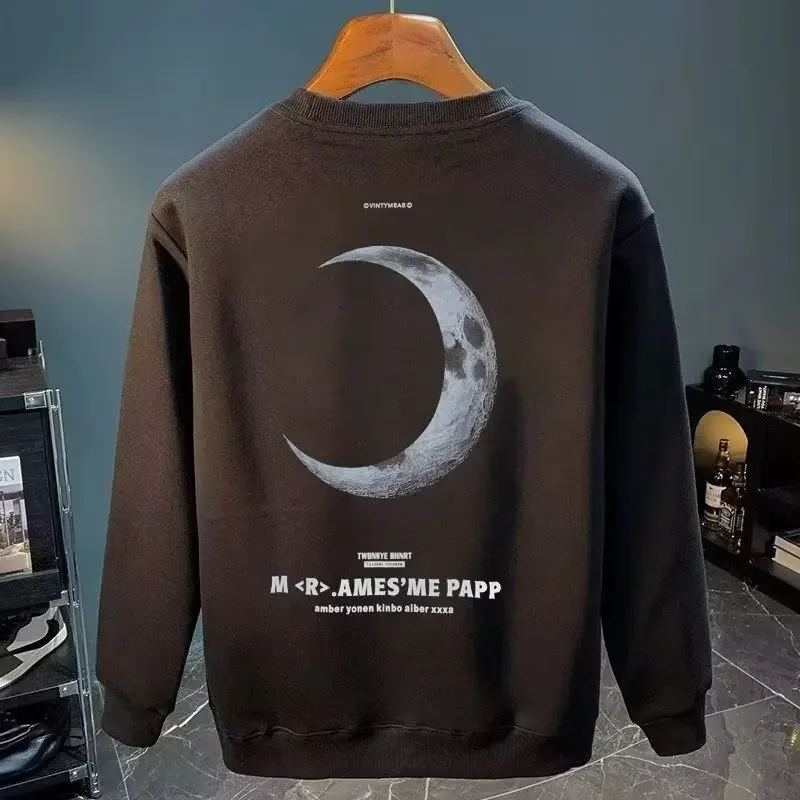 Autumn Men's Cotton Sweatshirt Japan Long Sleeve T Shirts High Quality White Moon print Top O-neck Tee Shirt Men Clothing New