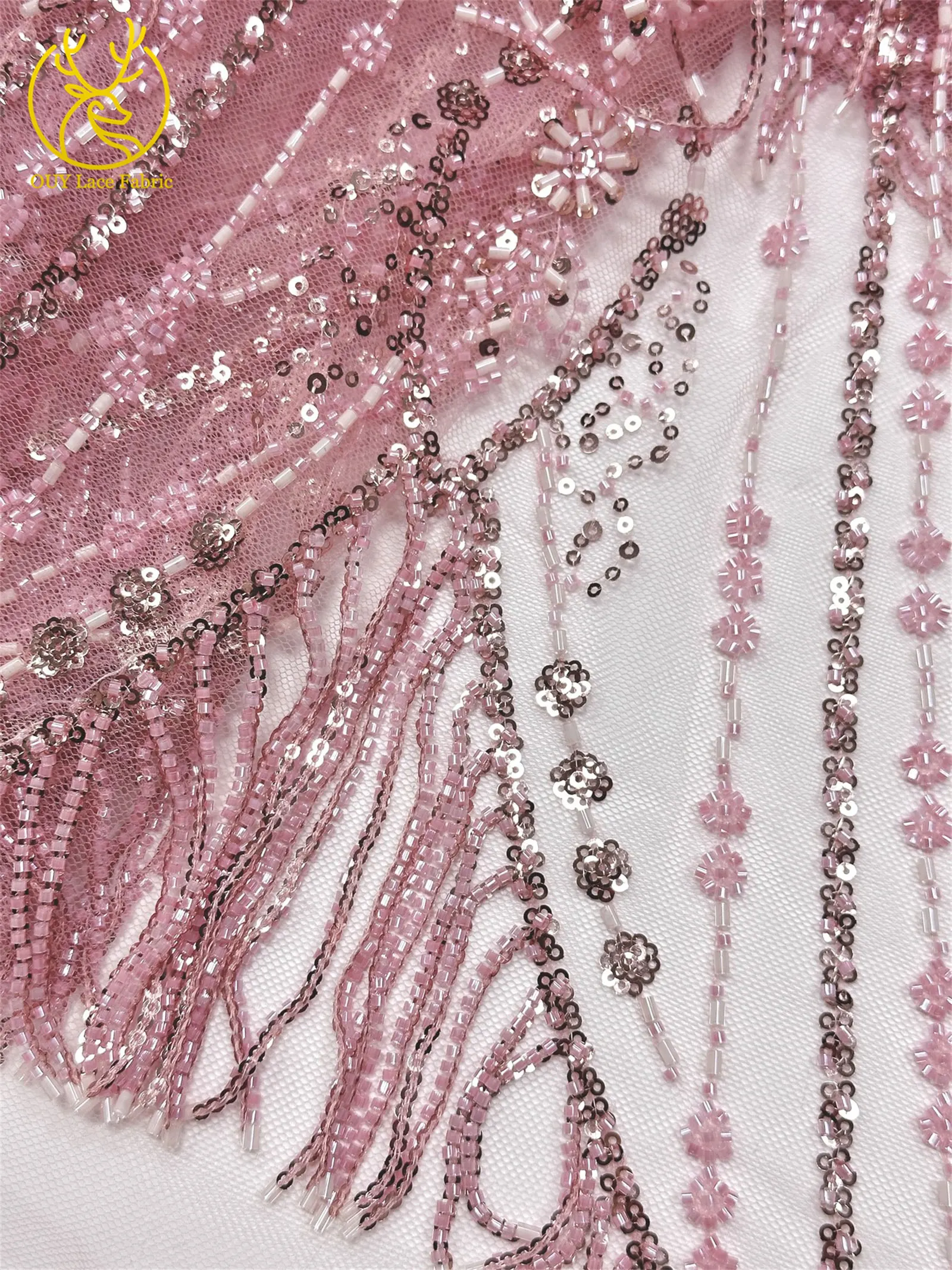 Roter 3D afrikanischer nigerianischer Perlen-Spitzenstoff, französischer Pailletten-Tüll, bestickter Spitzenstoff für Damen, Hochzeitsdekoration, Kleid, Nähen – Detail 19
