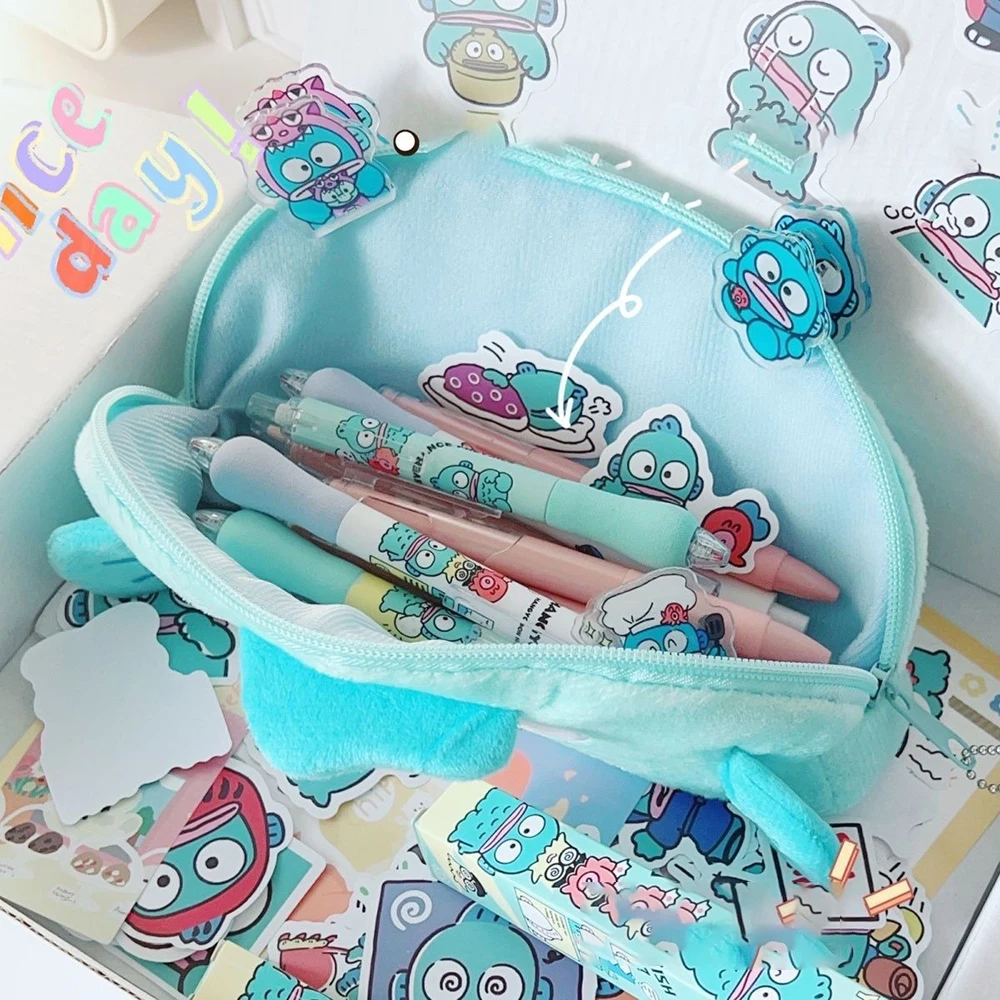 Kawaii Cartoon Cute Sanrio Pencil Case Hangyodon Plush Student Pencil Case Large Capacity Cosmetic Storage Bag Girls Gifts