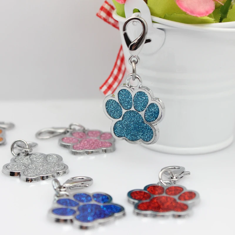 Hang Pendant Charms Lobster Clasps Glint Cat Dog Paw Footprint DIY Pet Collar Keychain Jewelry Making 25mm x 27mm Women Gift