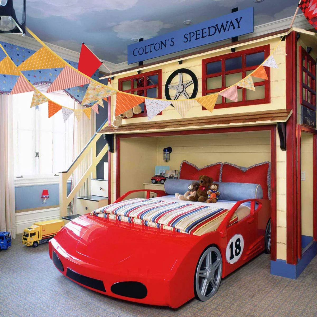 

2 Meters Kids Birthday Banner Colorful Floral Dot Triangular Birthday Flags Baby Shower Party Room Decoration Bunting