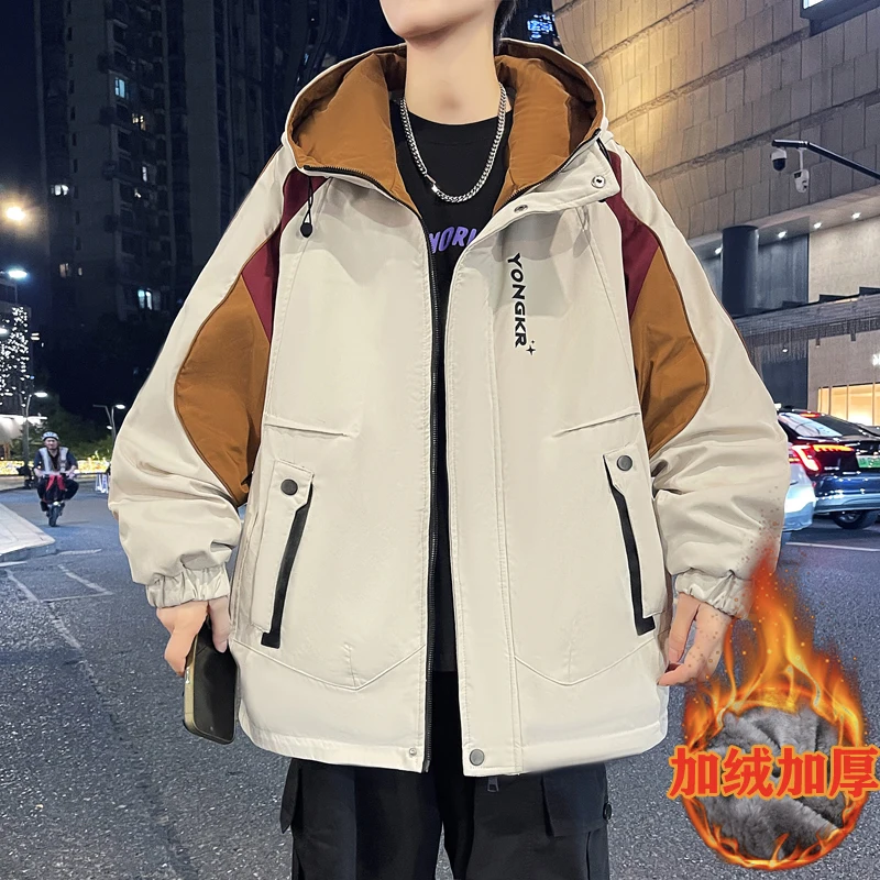 Kurtki z kapturem z polaru na jesień i zimę, młodzieżowa odzież uliczna, pluszowe ciepłe płaszcze, luźne, wiatroodporne, grube parki outdoorowe.