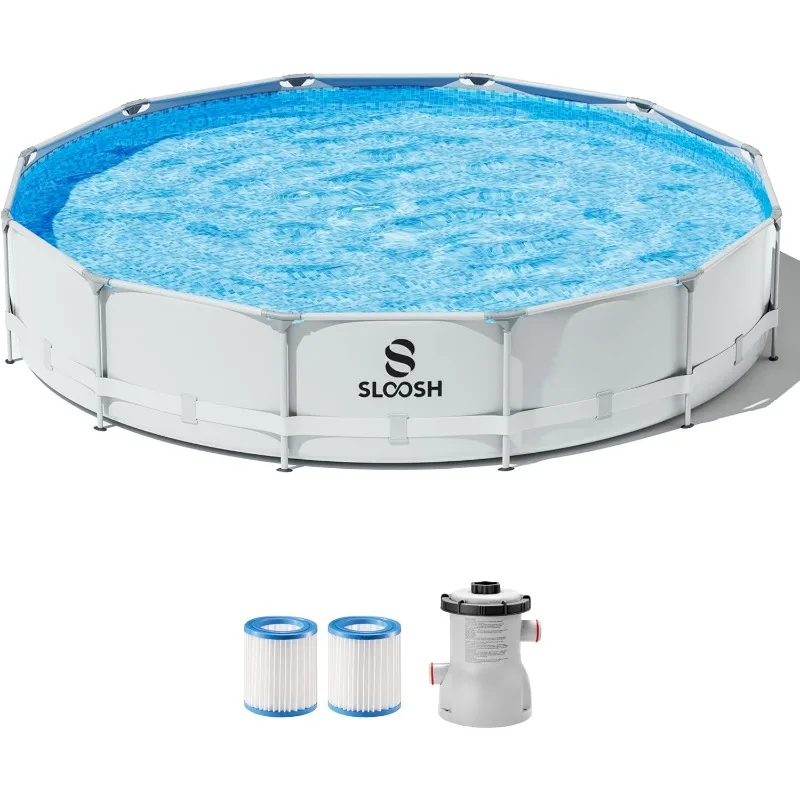 SLOOSH Piscina redonda sobre el suelo Juego de piscina sobre el suelo con marco redondo para exteriores de 12 pies x 30 pulgadas para niños y adultos con bomba de filtro