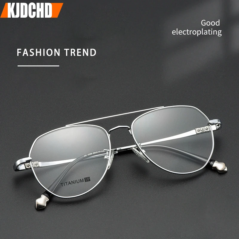 KJDCHD moda Retro podwójny mostek okulary pilotażowe ultralekkie czysty tytan okulary optyczne oprawki do okulary na receptę