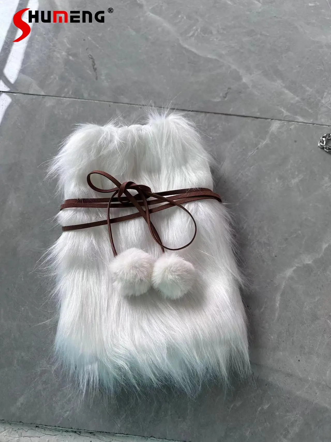 Y2k Sweet Cool Pink Buckskin Rope Foot Socks Woman Autumn and Winter JK Hot Girl Long Fur Bunching Imitation Fur Ball Leg Warmer