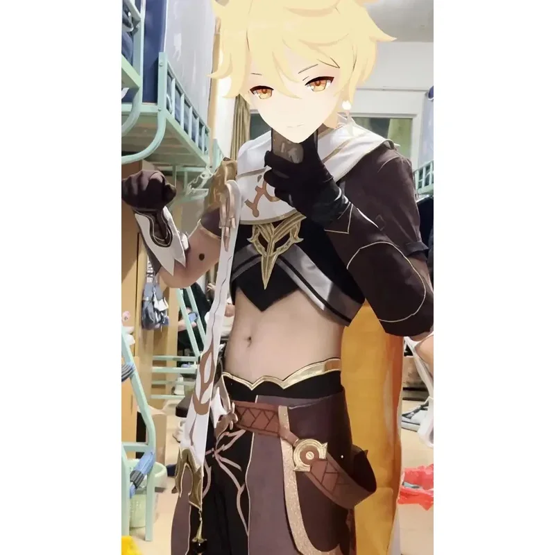 

CyGenshin Impact Сора Конг Косплей Костюм Путешественник Эфир Хэллоуин Вечеринка Наряд Парик Обувь Полный комплект Игровой Персонаж Одевание