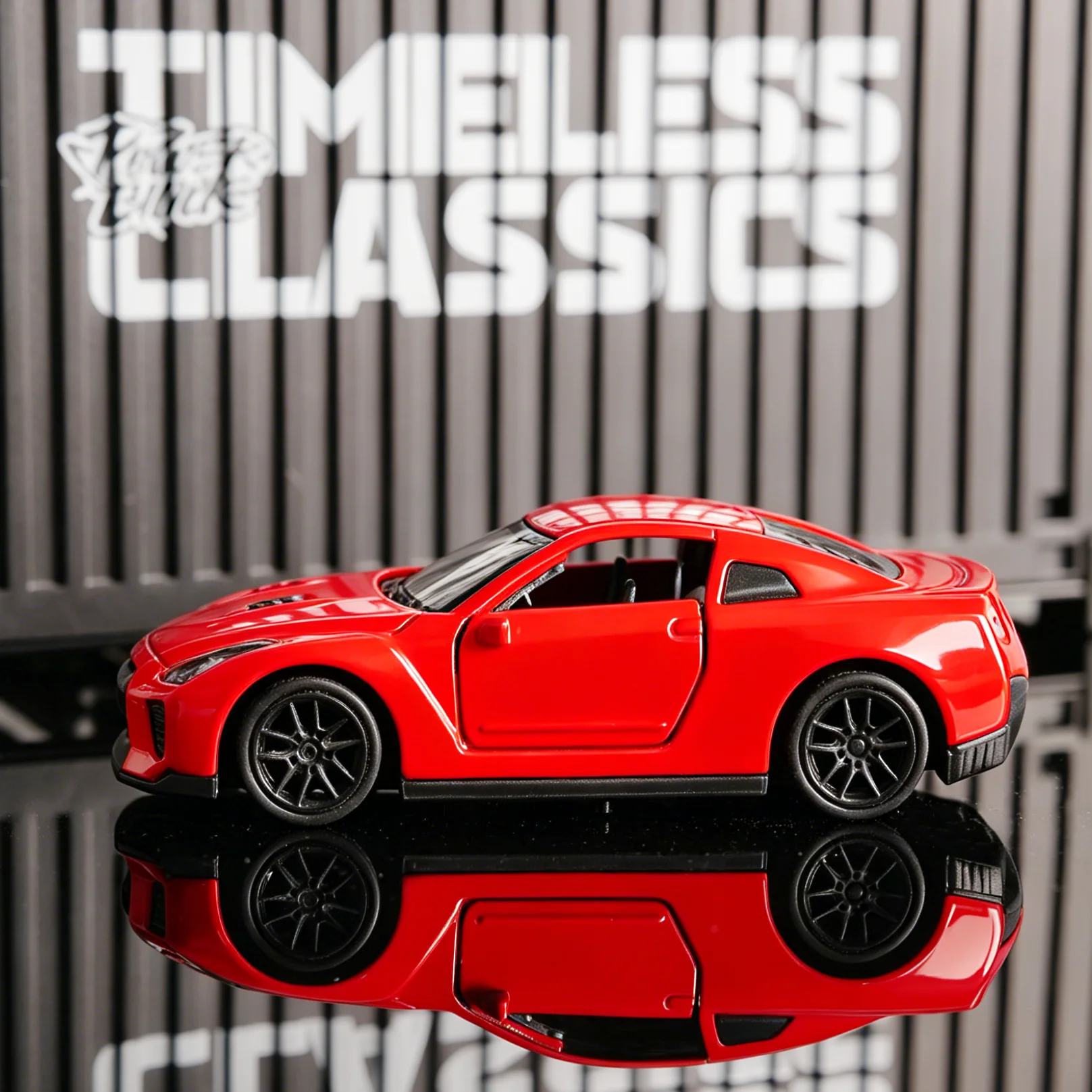 

1:32 Red Diecast JDM Sports Car, Alloy Skyline Coupe Model, Pull-Back Collectible Toy with Open Doors, Gift for Enthusiasts