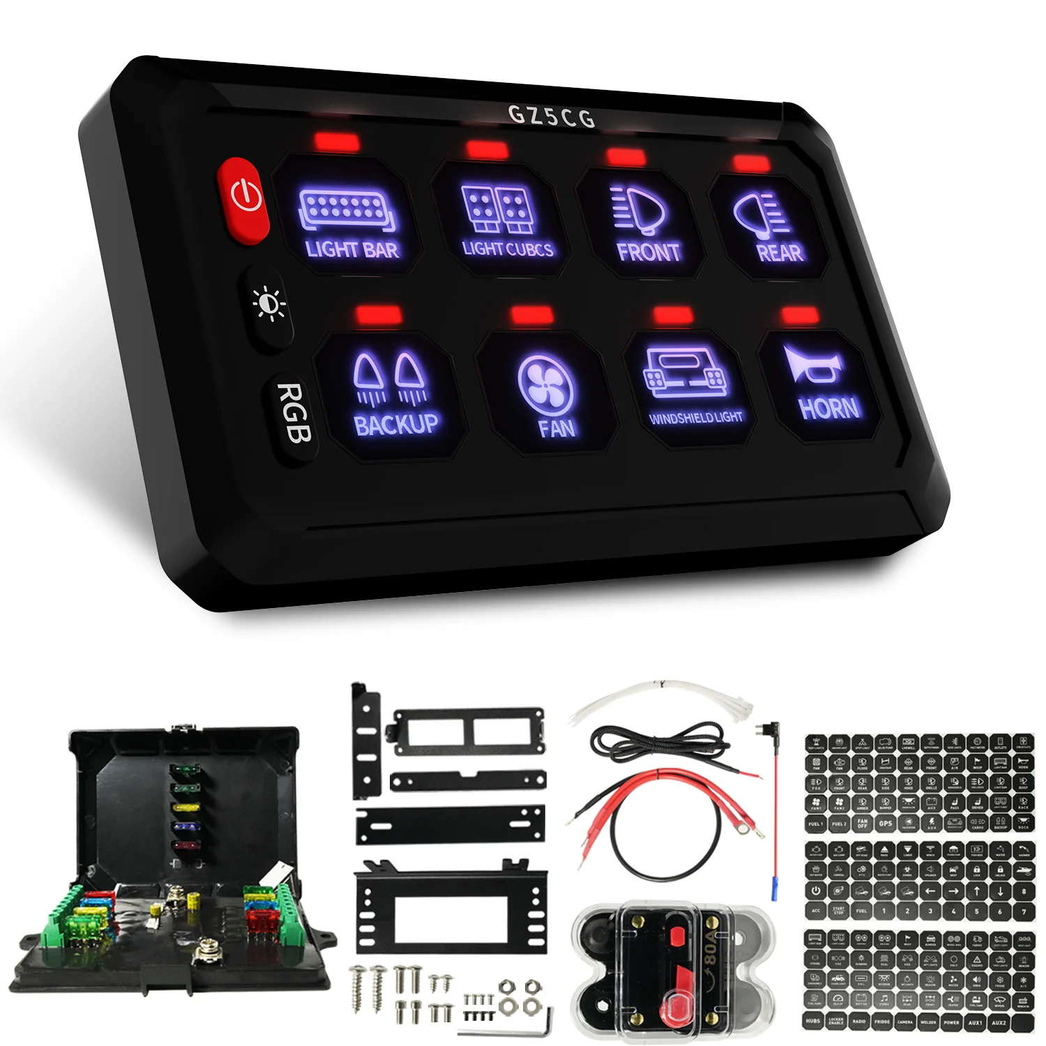 8-Position Rgb Touch Switch Panel 8-Way Control Box Switch Panel Car Light Equipment Modification Switch