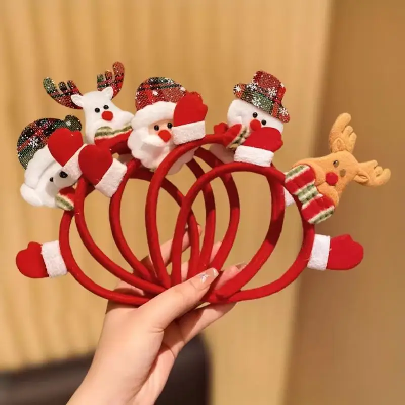 5 Stück Weihnachts-Haarbänder mit Rentier-, Schneemann- und Weihnachtsmann-Motiven, Neujahrs-Haaraccessoires, Geschenk für Mädchen – Detail 1