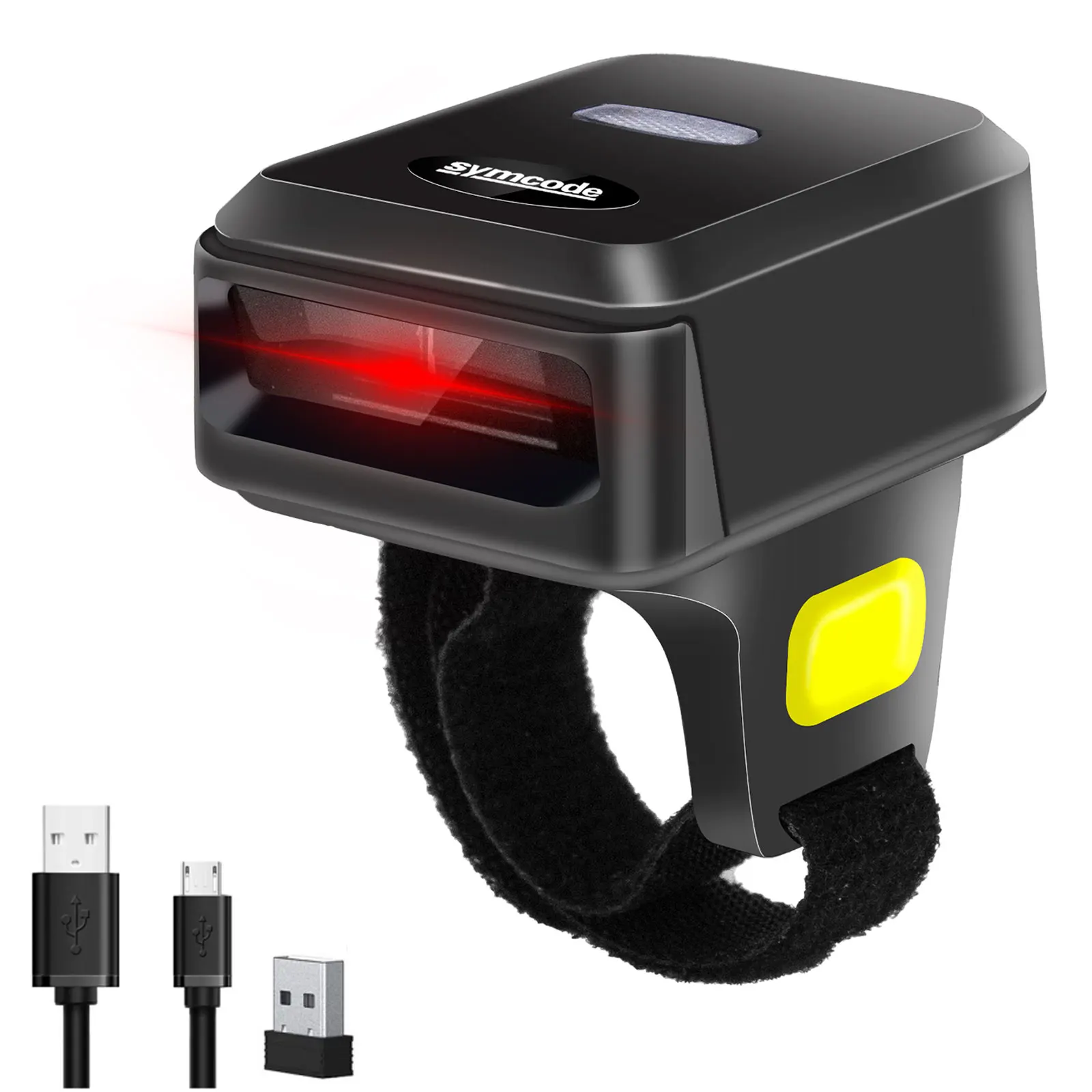 32-Bit CMOS Black A4 Mini Wireless USB Interface Portable 1D 2D QR Barcode Scanner with Wearable Ring Scanning Stock