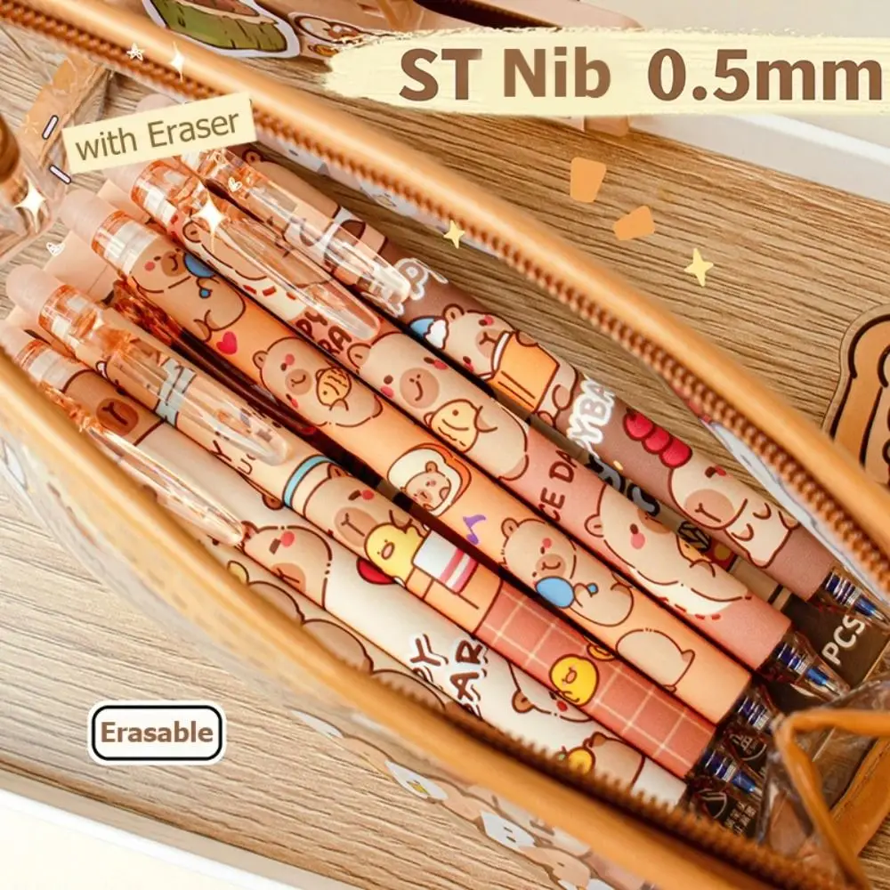 

6 шт. INS Kawaii Capybara стираемая ручка мультфильм синие чернила милая ручка для письма эстетическая гелевая ручка 0,5 мм для студентов