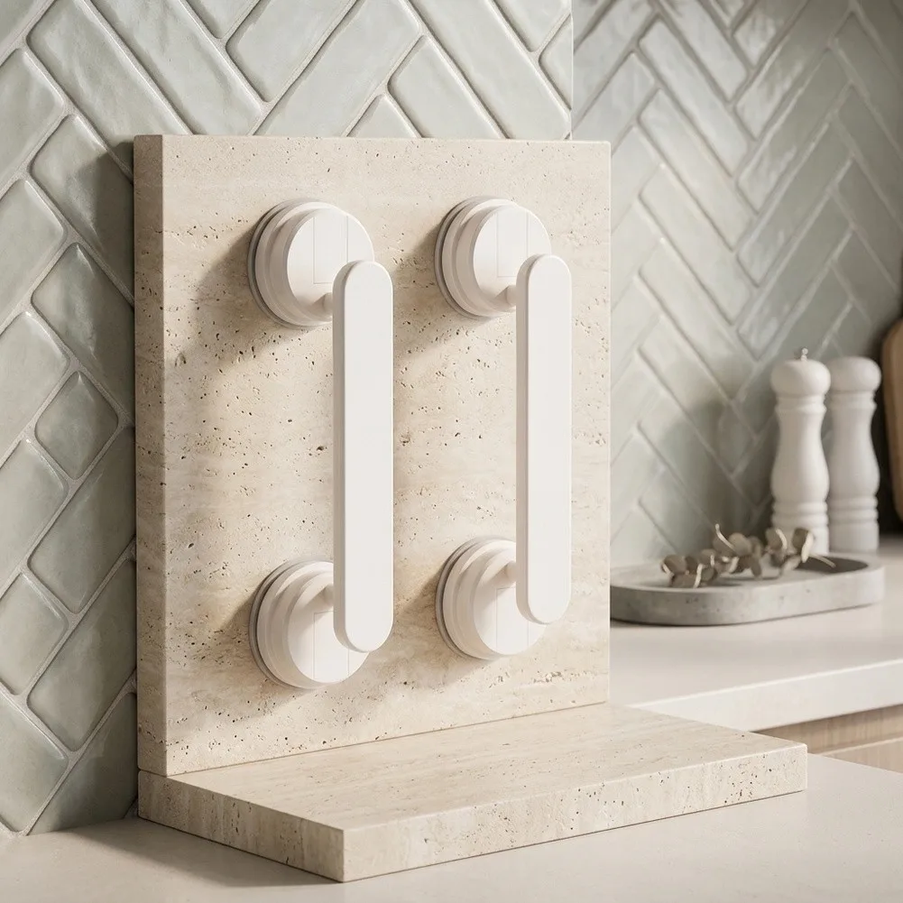 Suction Cup Handles 2 Pack 21 cm x 8 cm x 6 cm for Glass Doors Shower Doors Tiles Mirrors Bathroom Kitchen Zinc Alloy