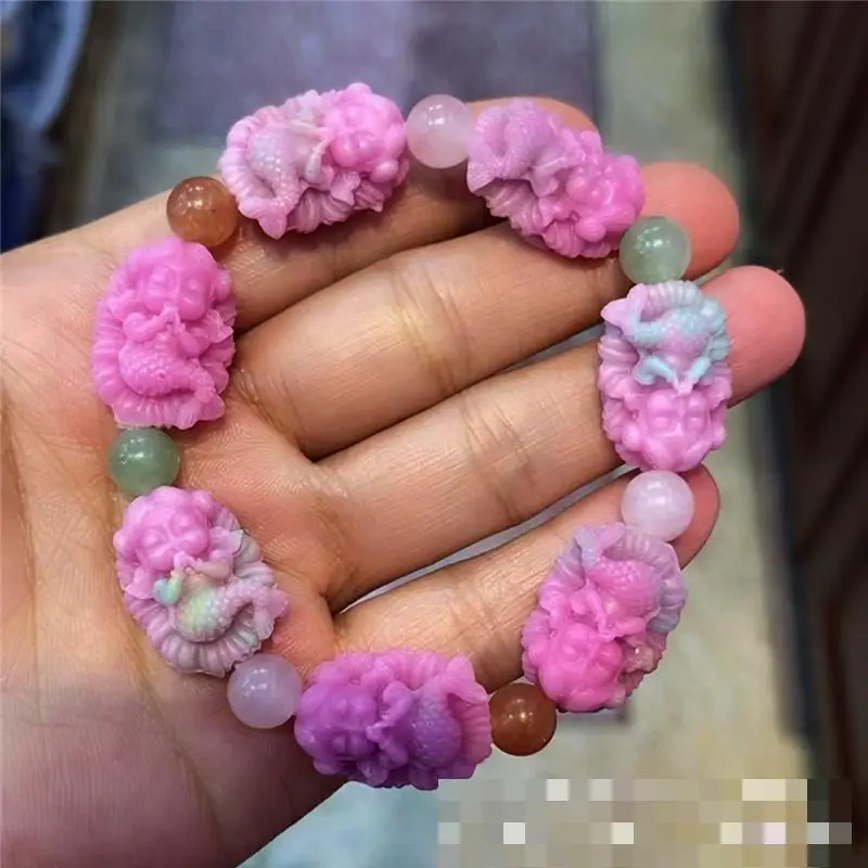 

Pink Stone Bracelets Men Women Healing Gemstone Fine Jewelry Genuine Natural Gem Stones Yanyuan Agate Mermaid Bracelet Bangles