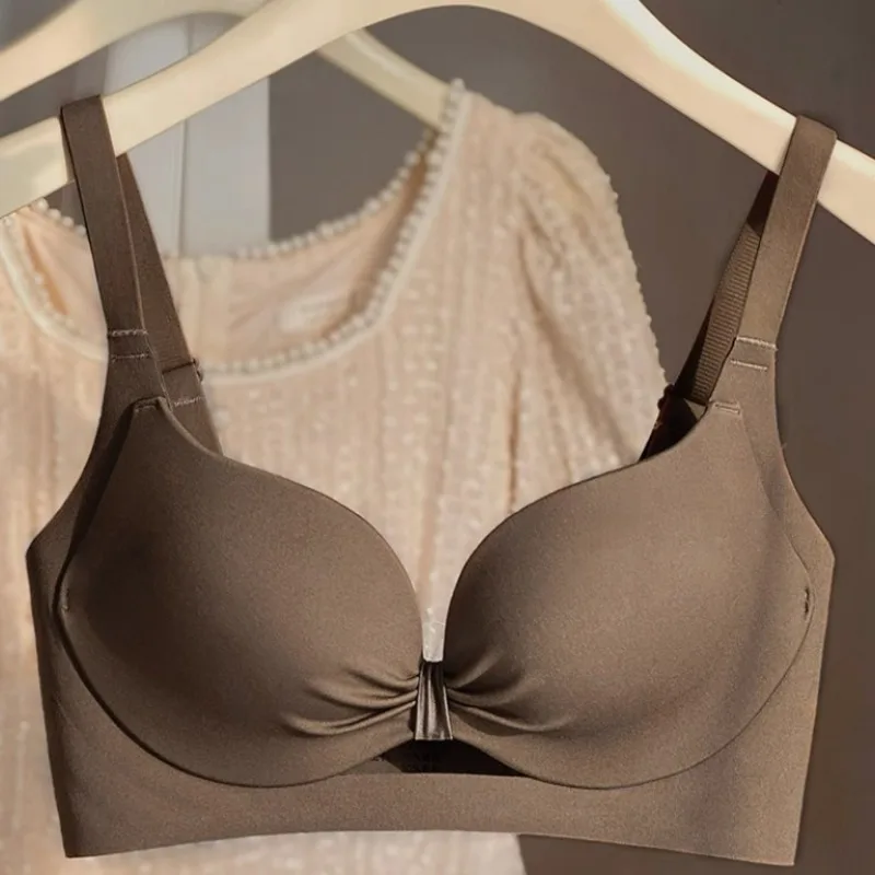 

Kalapaopao Gather Push Up Bra Thin At The Top and Thick At The Bottom Deep V Lock Edge W Type Soft Support Bra