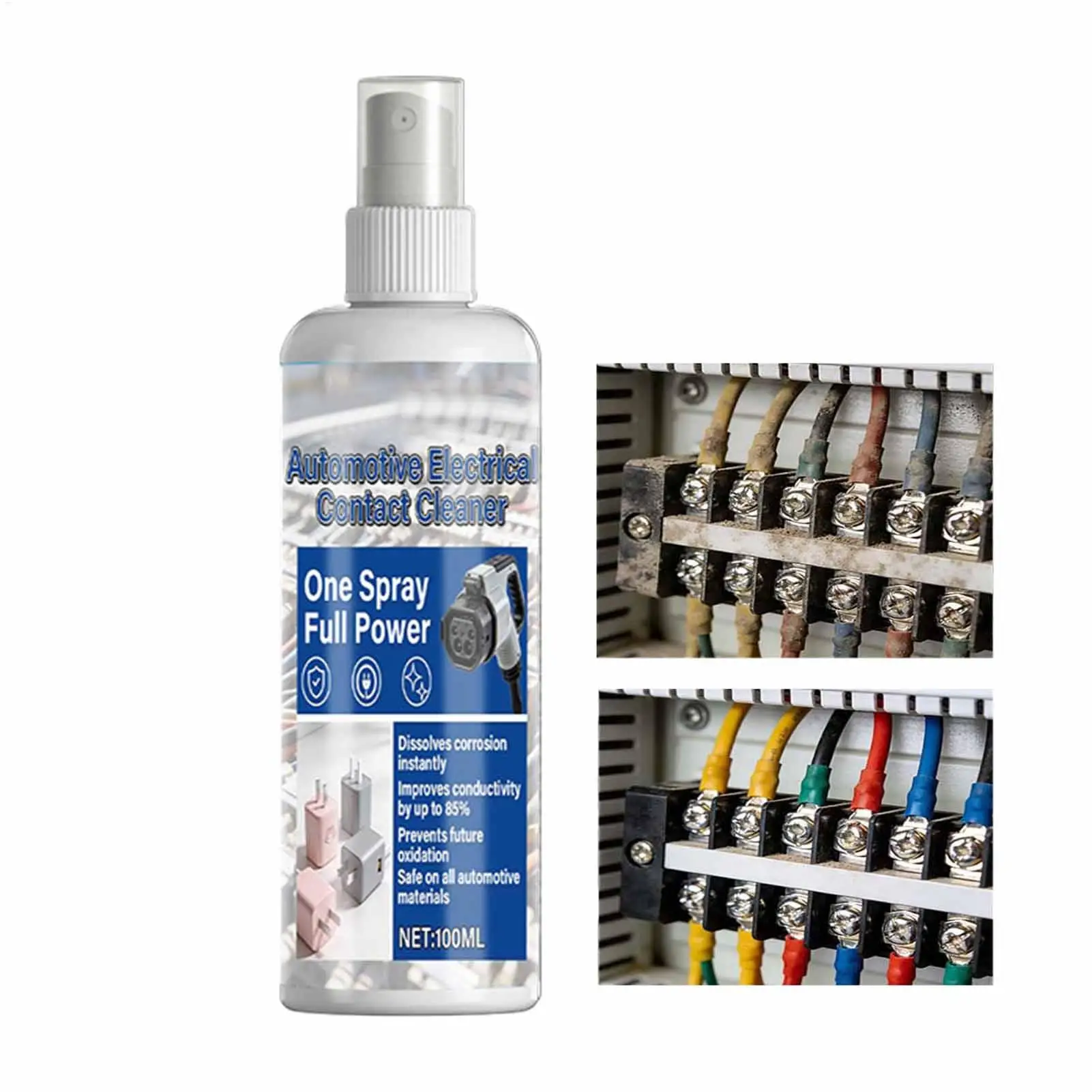Spray Limpador de Eletrônicos de Secagem Rápida 100ml, Limpador de Contatos Elétricos para Conectores Automotivos, Terminais de Bateria e Placas de Circuito
