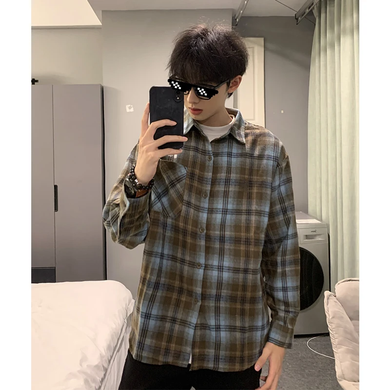 

Мужская рубашка Cleanfit в американском ретро-стиле с клетчатым узором, винтажная, с длинным рукавом, премиум-класса, для ранней осени, верхняя одежда