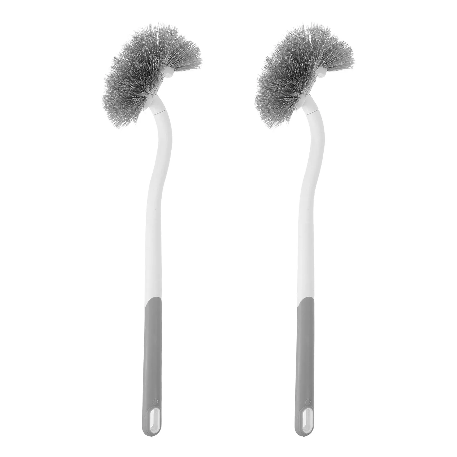 

2pcs Long Handle Toilet Brush Stiff Bristle Curved Head Bowl Scrubber Cleaning Tool For Hard To Reach Areas Bathroom Restroom