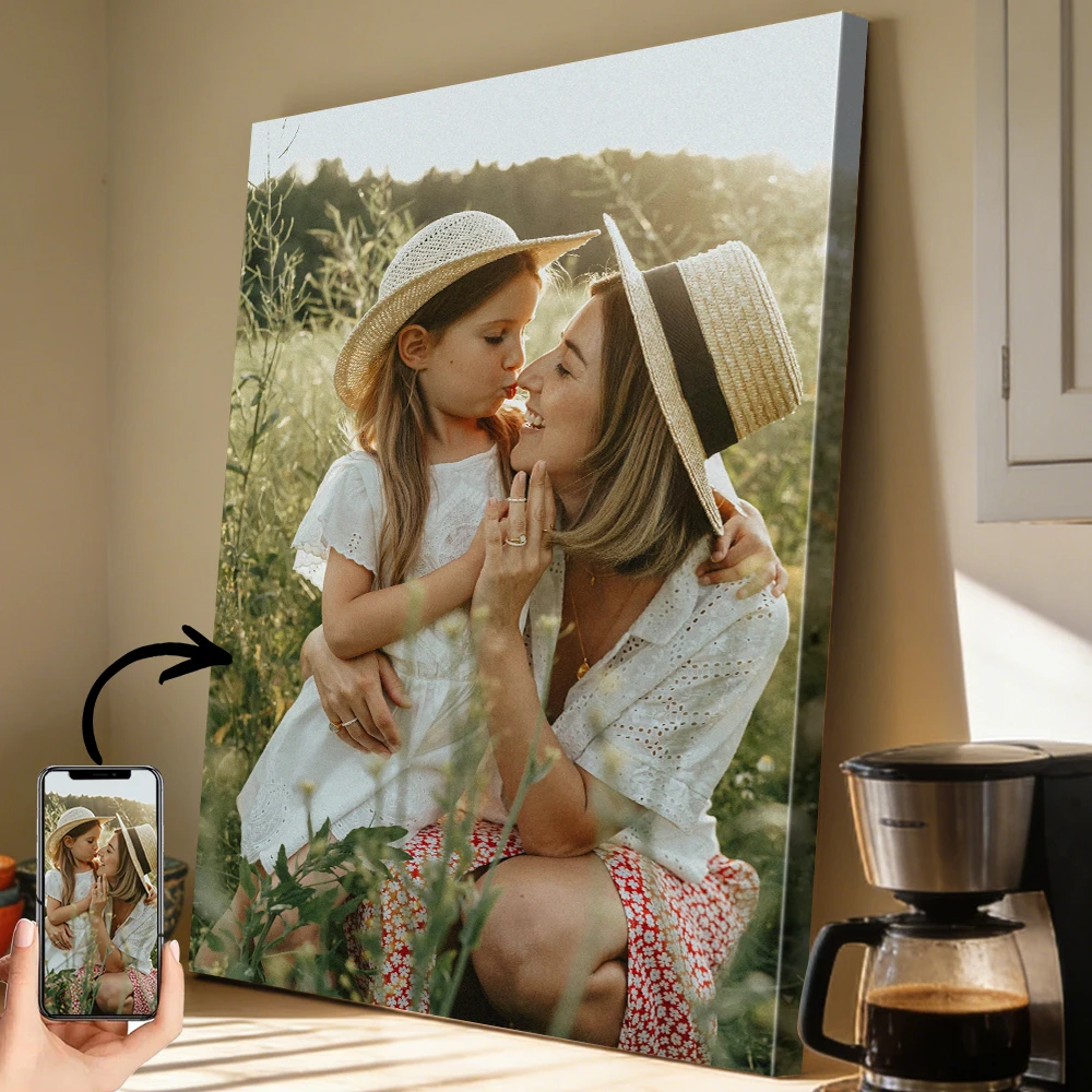 1 Pc Customized Photos on Canvas with DIY Wood Frame or Frameless Poster Personalized Custom Photos for Your Lover, Custom Poste
