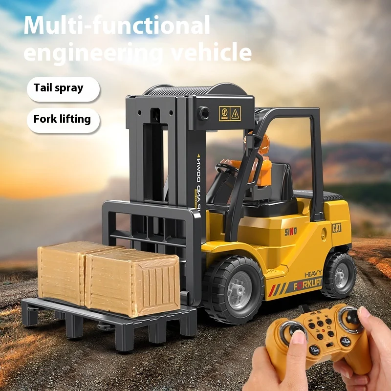 2.4g Remote Control Truck Forklift Engineering Vehicle Crane Lifting Spray Simulation Acousto-Optic Children'S Car Model Toy Car