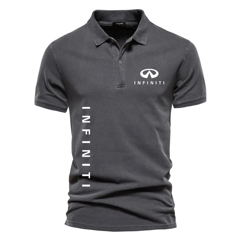 Hot sale lapel T-shirts Infiniti Car logo print men\'s POLO shirt new golf shirt high-end cotton men\'s POLO shirt short sleeve