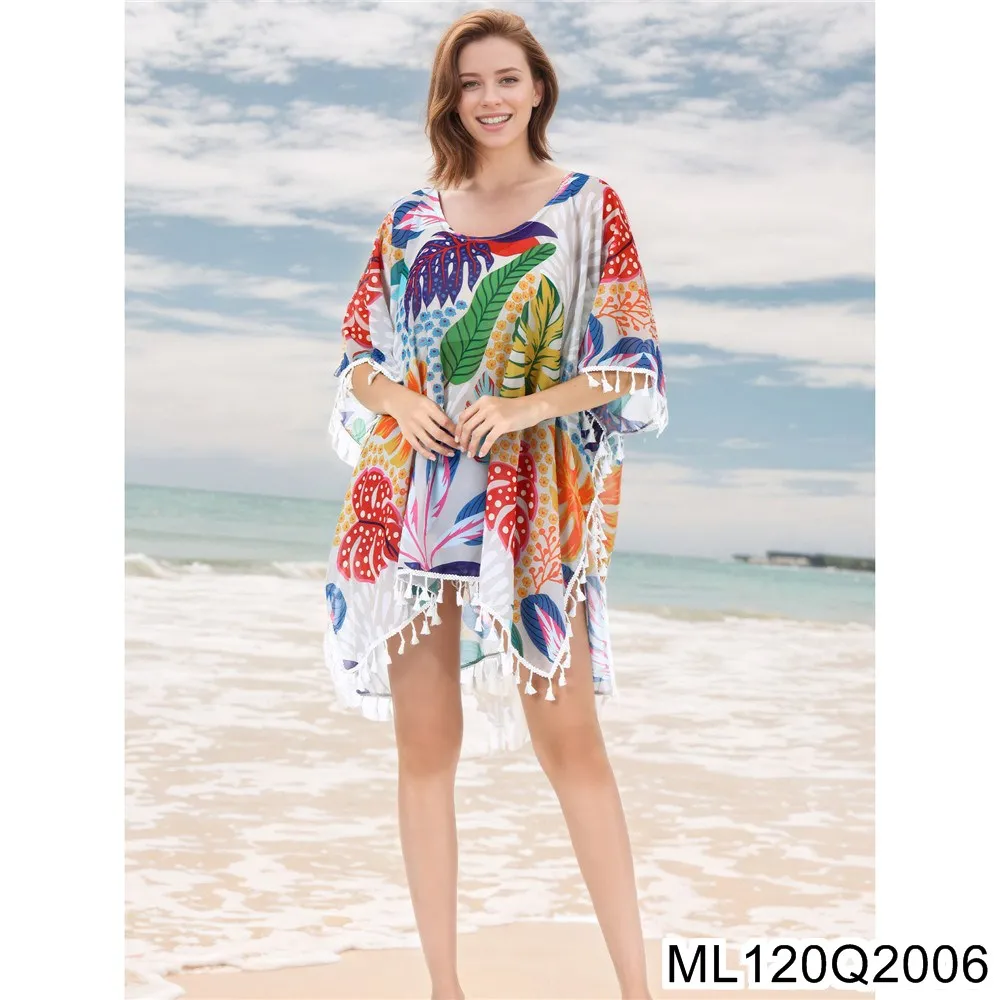 2025 New Tropical Plant Printed Beach Smock, Chiffon Bikini Smock, Vacation Beach Sun-protective Clothing ML120Q20