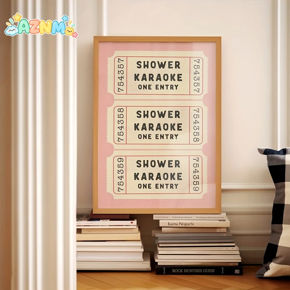 2D Flat, 2D Flat, Contemporary Vintage Pink Cream Style 1pc Unframed Canvas Print - Humorous Shower Karaoke Ticket Artwork fo